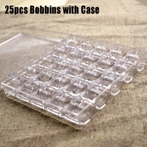 25Pcs Sewing Machine Spools Thread Empty Bobbins + Transparent Storage Case Box - Picture 1 of 5
