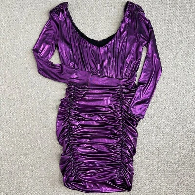Новый с Ярлыками Express мини оболочка платье размер S металлический v-образным вырезом собранными в Рюш дикая орхидея LS - Изображение 1 из 4