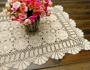 Rectangular Cotton Handmade Crochet Lace Table Runner Doilies Table Dresser S... - Picture 1 of 6