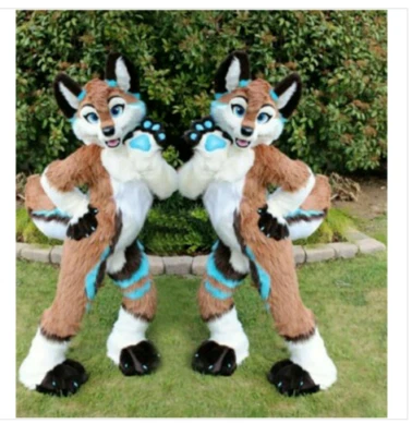 Halloween Largo Piel Husky Perro Zorro Fursuit Mascota Disfraz Traje Juegos con disfraces Vestido Adulto Foto 1 de 4