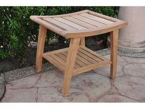 19.5" TEAK SHOWER BENCH BATHROOM SPA STOOL SHELF GARDEN PATIO OUTDOOR CLASSIC NW - Picture 1 of 5