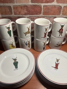 ABC Distributing 8 Santa's Reindeer Ceramic Coffee Mugs & 8” Plates Christmas - Picture 1 of 12