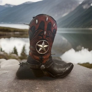 New Hanging Western Cowboy Boot Bird House With Silver Spur Star Brown Black 11” - Picture 1 of 12