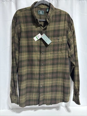 GH Bass Shirt Mens L Brown Green Plaid Pocket Long Sleeve Flannel Cotton New - Image 1 of 4