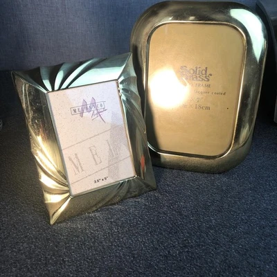 Brass Finish Standalone Picture Frames Set of 2 (1) 5"x7" (1) 3.5"x5" With Glass - Image 1 of 4