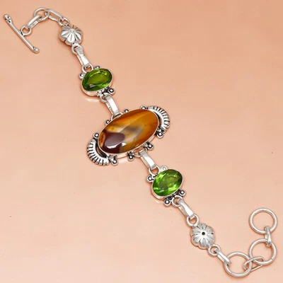 Tiger's Eye Peridot Gemstone Friends Jewelry Bracelet 7-8'' - Image 1 of 4
