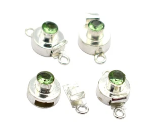 5 Pcs Green Amethyst Round Box Clasp 1 Strand Sterling Silver Plated - Picture 1 of 6