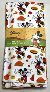 Disney Mickey Minnie Mouse Küchentücher (3) Thanksgiving 16 x 26 Baumwolle Neu in Verpackung - Bild 1 von 3