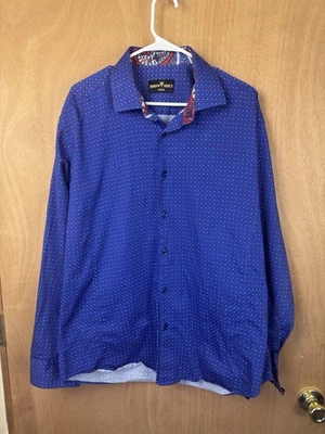 BERTIGO 2XL Shirt Blue Red Diamond Paisley Pattern Made in Turkey Cotton - Image 1 of 4