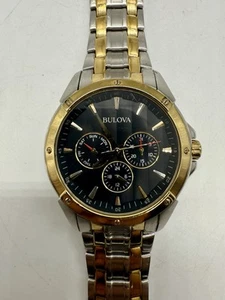 Bulova 98C120 Classic Men's Dress Black Dial Two Tone Stainless Steel Watch - Picture 1 of 8