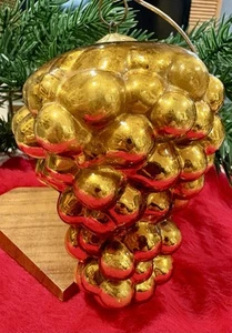 Gold Glass Grapes Kugel Christmas Ornament. Early 1900s German. Beehive Cap - 5" - Picture 1 of 8
