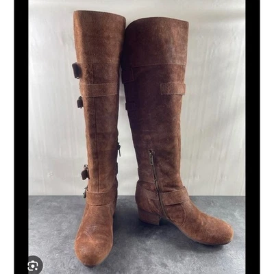 Bacio Brown Suede Buckle Strap Knee High Boots Women's Size 8.5 - Image 1 of 4