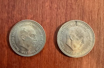 MONEDAS DE 1 PESETA ESPAÑA 1953 (60) Y 1953 (61), SIN CIRCULAR, FECHAS ESCASAS Foto 1 de 4