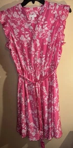 Character Club SZ 16W Pink Floral Print Fluttery  Cap  Sleeves relaxed flair Fit - Picture 1 of 14