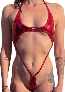 Trikini Bodie Body string simili cuir Rouge Vinyle Sexy latex Maillot Bain TU - Bild 1 von 3