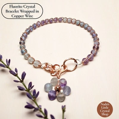 Fluorite Faceted Crystal 4mm Bracelet Wrapped In Copper Wire  - Image 1 of 4