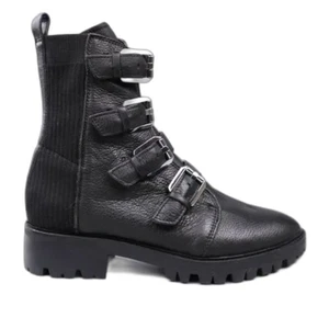 Dolce Vita Womens Combat Buckle Boots Gaven Lug Black Leather Round Toe Size 8 - Picture 1 of 10