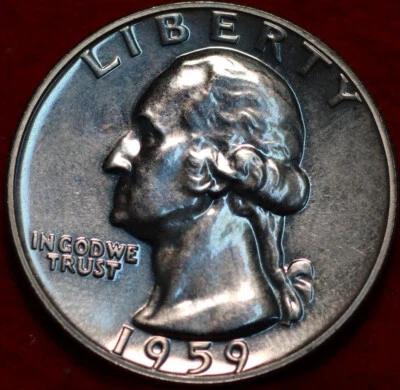 🇺🇸 Uncirculated Proof 1959 Philadelphia Mint Silver Washington Quarter USA - Image 1 of 2