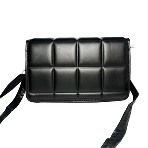 VEGAN Black Faux Leather Quilted Shoulder Bag Handbag Snap Closure Flap Purse - Picture 1 of 6
