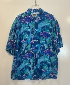 Hilo Hattie Mens Aloha Hawaiian Silk Shirt Under The Sea Fish Size XL - Picture 1 of 5