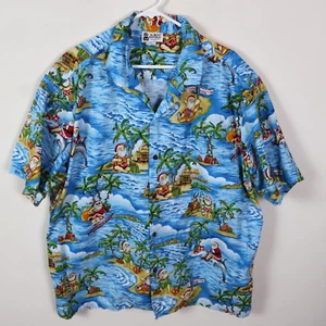 Aloha Republic Surfing Santa Shirt Mens 2XL Blue Beach Hawaiian Mele Kalikimaka - Picture 1 of 16