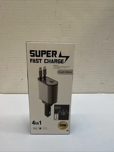 4 IN 1 Retractable Car Charger Cable Dual Port USB-C PD Fast Charging Adapter - Picture 1 of 4