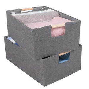 2PCS Storage Bins Set Large Foldable Cotton Linen Fabric Storage Baskets Box ... - Picture 1 of 9