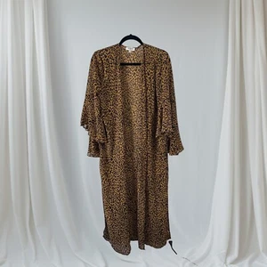 Umgee Womens Leopard Animal Print Long Duster Cardigan Size M Open Front Chiffon - Picture 1 of 12