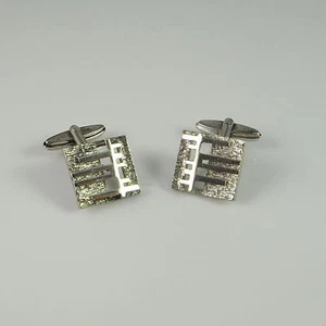 Geometric Cuff Links Silver Modernist Mens Cuff Links Vintage Mid Century Retro - Bild 1 von 5