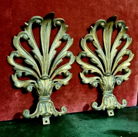 2 Scroll palm acanthus leaf pierced bronze pediment - Antique french topper 8 in Cover