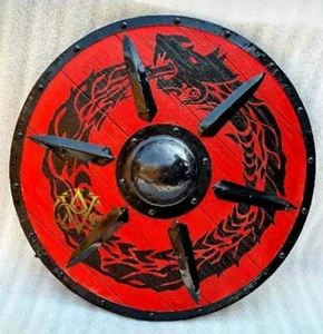 24 Zoll Wikingerschild Nordisch Mittelalterliches Holz Metall Rund Kampfschild Halloween Requisiten - Bild 1 von 4