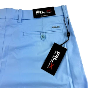 Pantaloncini da golf RLX Ralph Lauren Classic Fit taglia 36 Performance elasticizzati blu chiaro - Foto 1 di 7