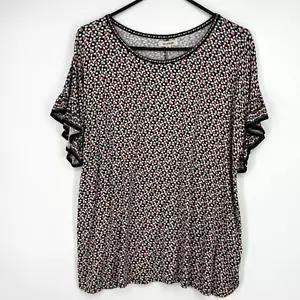 Max Studio Donna 1X Pullover Maglia Top Nero Pesca Bianco Floreale Maniche Corte - Foto 1 di 8