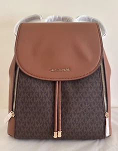 Michael Kors Phoebe Medium FLAP Drawstring Brown MK Travel School Backpack - Picture 1 of 9