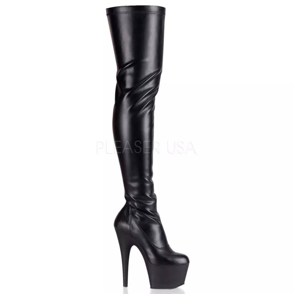 7" Black Latex Thigh High Fetish Hooker Pretty Woman Stripper Boots Pleaser - Image 1 of 1