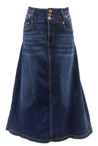 Women's Juniors/Plus Size Long A-Line Stretch Denim Maxi Skirt - Picture 1 of 23