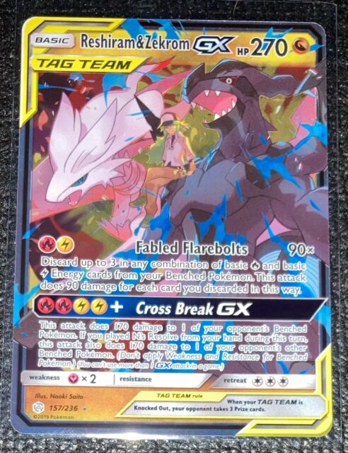 Reshiram & Zekrom GX TAG TEAM Ultra Rare 157/236 Pokemon SM Cosmic Eclipse  NM