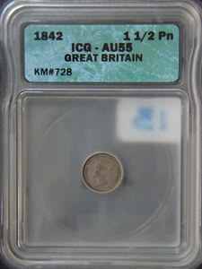 1842 Great Britain 1-1/2 penny - silver - circulated AU - Picture 1 of 4