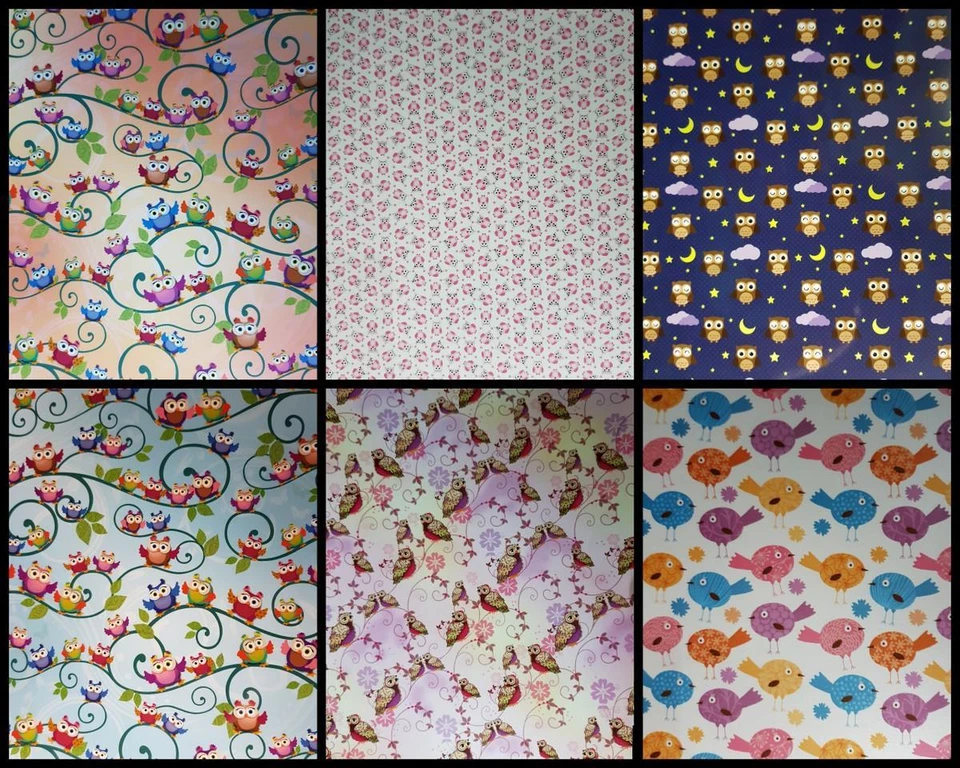 A4 Pretty Owl & Bird Patterned Paper Blue Pink Orange 210gsm NEW - image 1 of 1