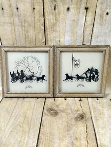 Vtg Reliance Reverse Painted Silhouette Picture YE COACH STOP Set Of 2 - Bild 1 von 7