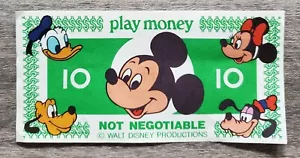 Vintage 1980's Walt Disney Mickey Mouse Play Money $10 Bill Children's Toy - Picture 1 of 2