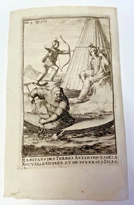 ANTARKTIS & NEUGUINEA MENSCHEN 1733 ANTIKE GRAVURANSICHT 18. JAHRHUNDERT - Bild 1 von 2