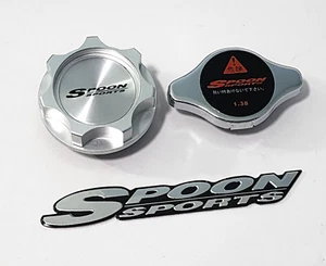 ALUMINUM SILVER OIL FILLER CAP & RADIATOR CAP BK FOR CIVIC SPOON SPORT EX EXL - Picture 1 of 5