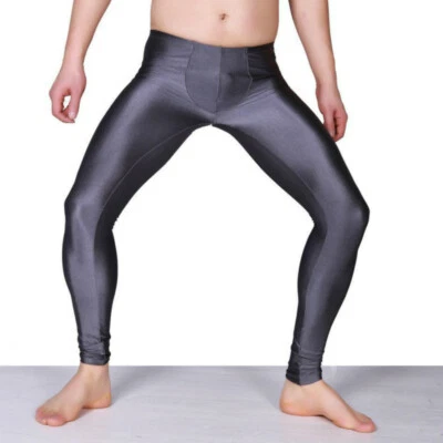 Leggings de spandex para hombre Pantalones de fitness Elastizados Cintura baja Brillantes Apretados Ropa de gimnasio Foto 1 de 3