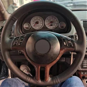 Alcantara Steering Wheel Cover Real Leather Wheel Wrap for BMW E46 E45 X5 E53 - Picture 1 of 12