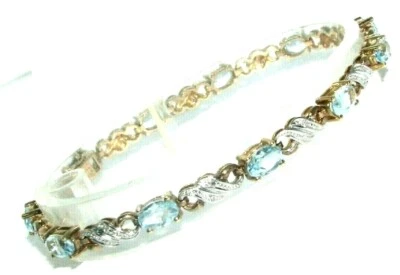 Pulsera De Diamante Y Topacio De Oro Amarillo De 9 Quilates De 7" Para Damas - Imagen 1 de 4