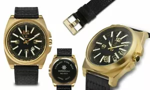 NEW Bernoulli 9908 Mens Altair Collection Black Dial Black Strap Gold Case Watch - Picture 1 of 6