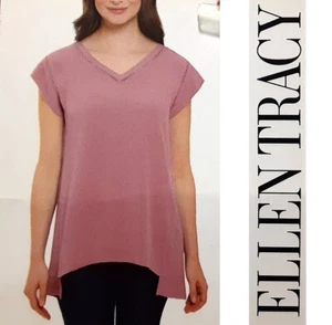 Ellen Tracy sz:S Women's Short Sleeve V-Neck T-Shirt Top Mid-Length Blouse Pink - Picture 1 of 9