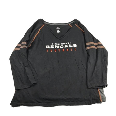 Cincinnati Bengals Shirt Adult 3X Black Cotton Long Sleeves V-Neck Tee Top Cover
