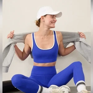 Athleta A-C Breathe Longline Piping Bra | Blue Small #683232 NEW - Picture 1 of 4